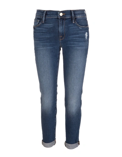 Frame Le Garcon Cropped Leg Distressed Jeans In Blue
