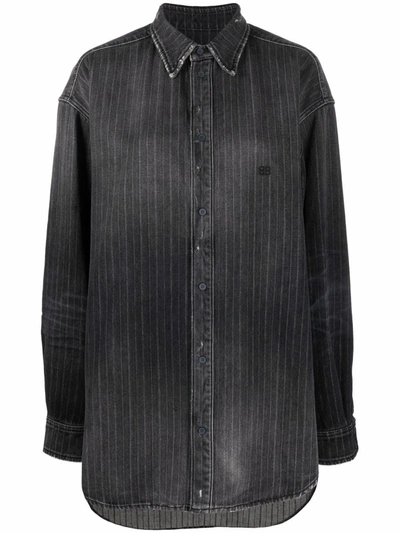 Balenciaga Pinstripe Distressed Denim Shirt In Grey