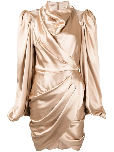 Acler Jefferson Draped Satin Mini Dress In Gold