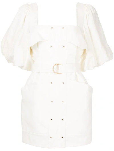 Acler Lovell Belted Puff Sleeve Mini Dress In White