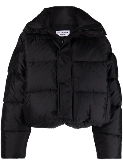 Balenciaga Puffer Cropped High Collar Quilted Design In Black