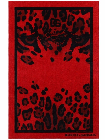 Dolce & Gabbana Leopard-print Beach Towel In Rot