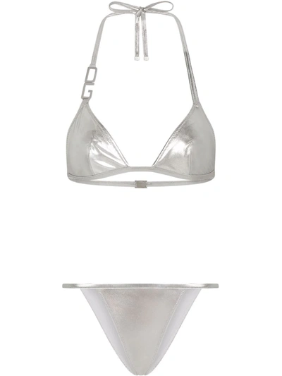 Dolce & Gabbana Triangle Bikini With Dg Logo In Grey