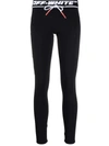 Off-white Black Leggings With Logo And Drawstring In Stretch Polyamide Woman In Schwarz
