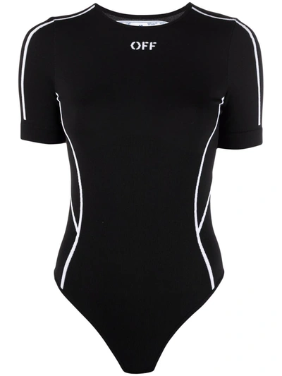 Off-white Athleisure Off Logo Stretch Bodysuit In Black