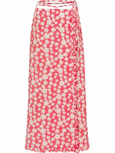 Miu Miu Tie-detailed Floral Silk Maxi Skirt
