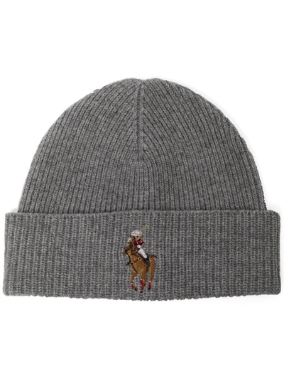 Polo Ralph Lauren Embroidered Rib-knit Beanie In Grey