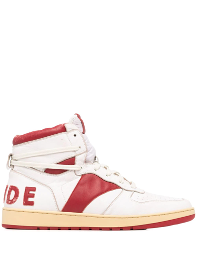 Rhude Rhecess Leather High Top Sneakers In Red