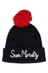 Mc2 Saint Barth Sun Moritz Pom-pom Ribbed-knit Hat In Blu Rosso
