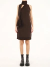 Bottega Veneta Brown One Shoulder Dress In Shetland Wool With Button And Tassel Detail In Brown