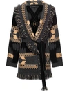 Alanui Geometric-print Frayed-edge Cardigan In Embassy Blac