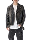 Golden Goose Black Biker Jacket With Notched Revers And Leopard Lining In Black Washed