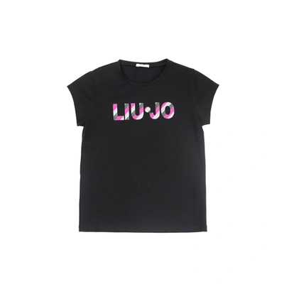 Liu •jo Kids' Cotton T-shirt In Black / Pink