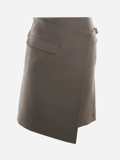 Peter Do Asymmetrical Skirt In Virgin Wool In Olive