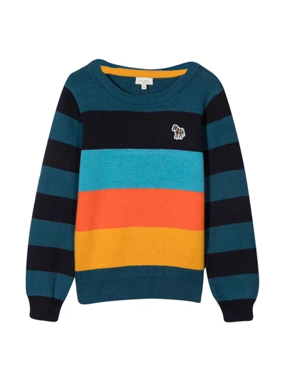 Paul Smith Junior Kids' Big Pony Striped Sweater In Blu