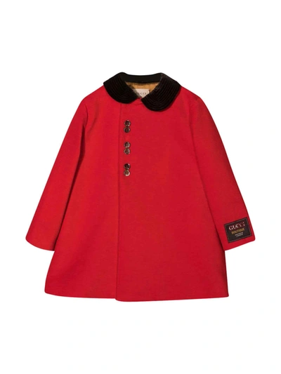 Gucci Babies' Red Coat With Frontal Decentralized Button Closure In Rosso