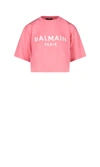 Balmain Women Logo Organic Cotton Cropped T-shirt In Pink