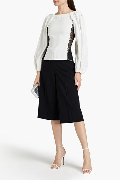 Amanda Wakeley Corded Lace-paneled Pleated Satin-twill Blouse In Black