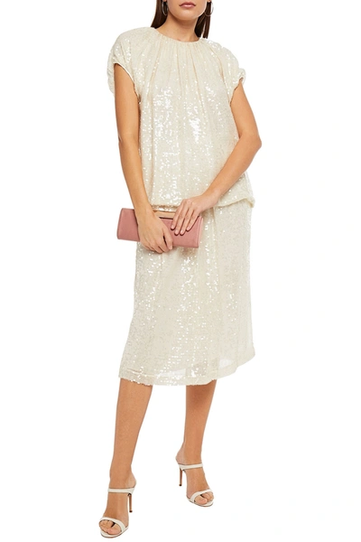 Adam Lippes Gathered Sequined Georgette Top In White