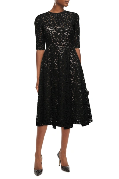 Oscar De La Renta Flared Cotton-blend Corded Lace Midi Dress In Black