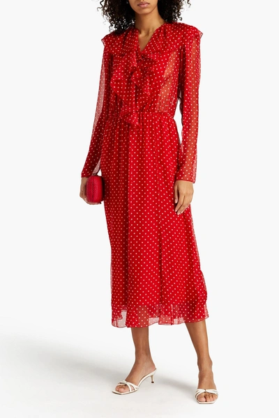 Philosophy Di Lorenzo Serafini Ruffled Polka-dot Chiffon Midi Dress In Red