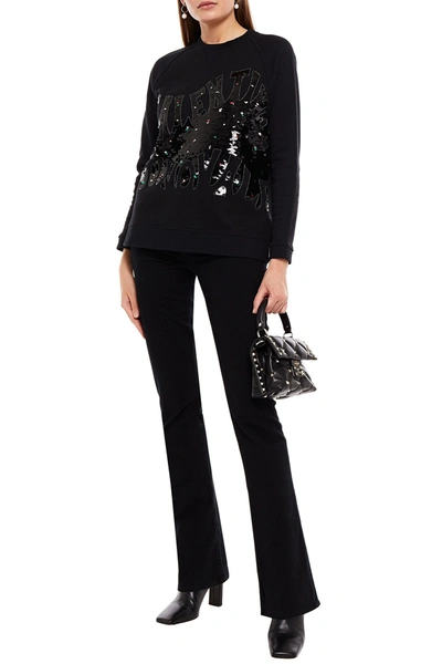 Valentino Sequin-embellished French Cotton-blend Terry Sweatshirt In Black