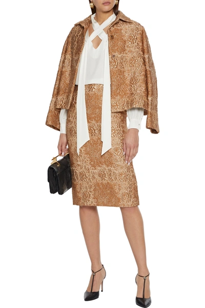 Valentino Metallic Brocade Pencil Skirt In Gold