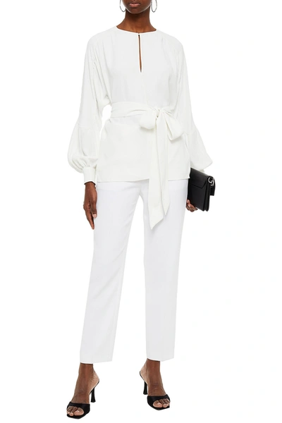 Sachin & Babi Belted Gathered Crepe Blouse In White