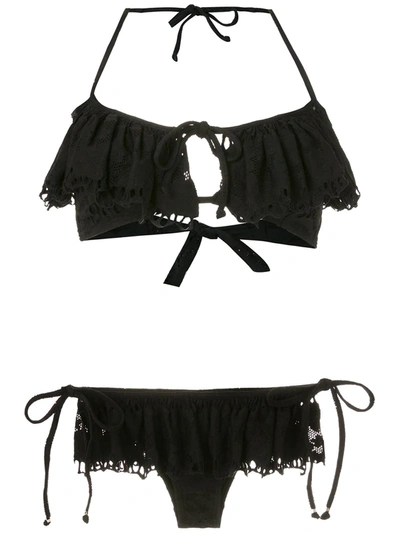 Amir Slama Ruffled Bikini Set In Black