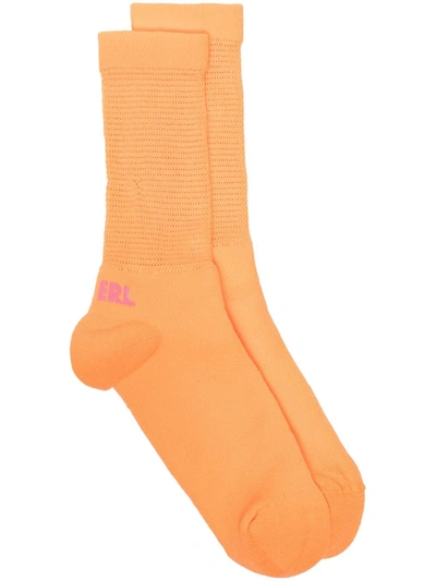 Erl Logo-detail Knitted Socks In Orange
