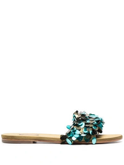 Pucci Sequin-embellished Slides In Green
