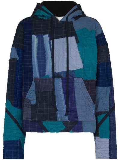 Greg Lauren Artist Stitchwork Cotton Hoodie In Blue