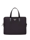 Prada Black Re-nylon Logo Plaque Briefcase In Black