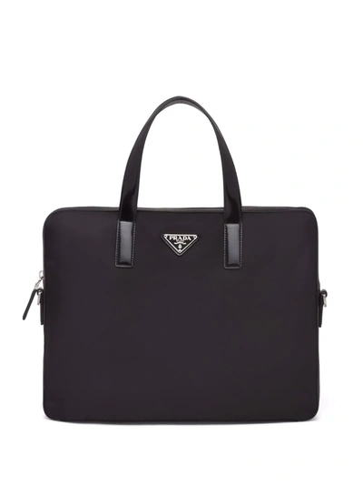 Prada Re-nylon Logo-plaque Work Bag In Black
