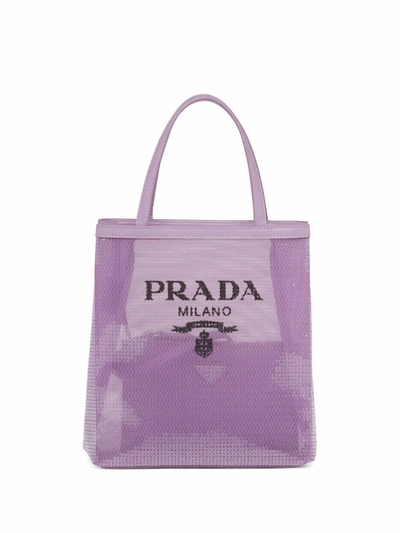 Prada Logo-print Sequin-embellished Mini Bag In Purple