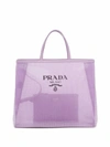 Prada Sequinned Logo-print Mesh Tote Bag In Purple