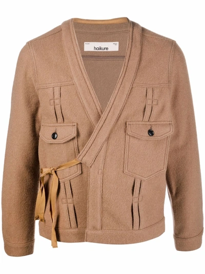 Haikure Side Tie-fastened Wool Jacket In Brown