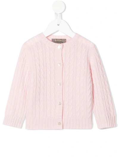 N•peal Babies' Cable-knit Cardigan In Pink