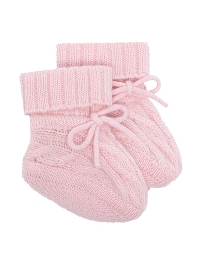N•peal Babies' Cable-knit Booties In Pink
