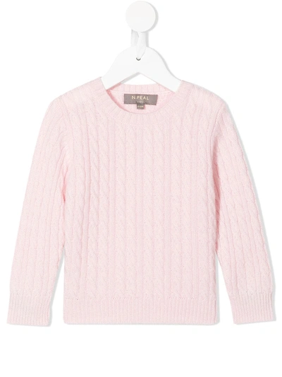 N•peal Babies' Cable-knit Sweater In Pink