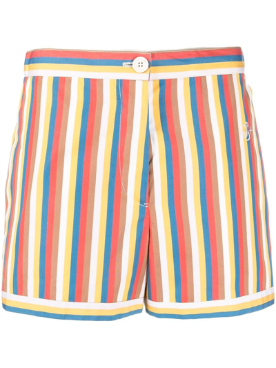 Jil Sander Striped Cotton Shorts In Blue