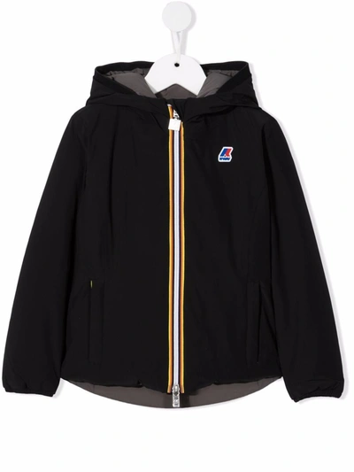 K-way Kids' Logo-patch Hooded Jacket In Black