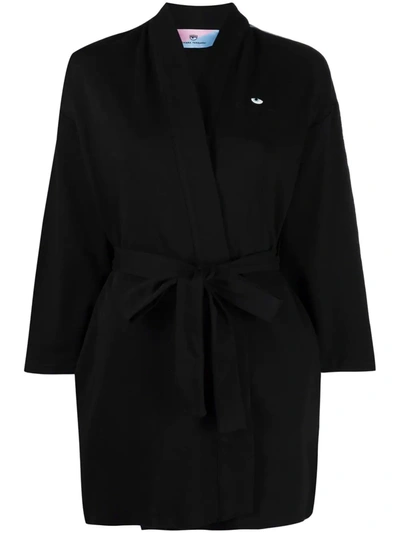 Chiara Ferragni Logo-trim Belt-waist Dressing Gown In Black