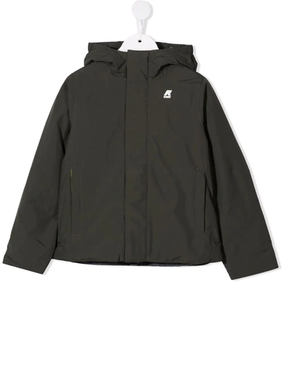 K-way Kids' Logo-patch Hooded Jacket In Green