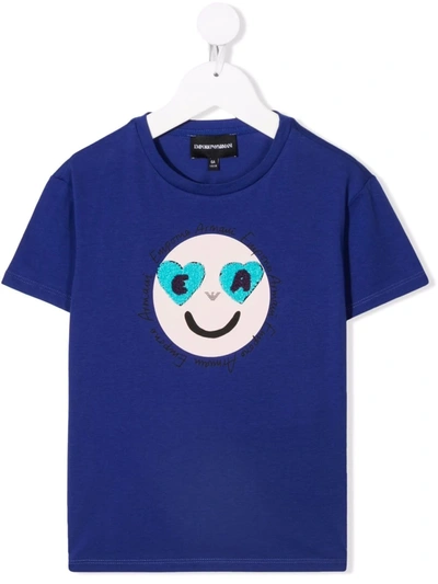 Emporio Armani Kids' Smiley-print T-shirt In Blue