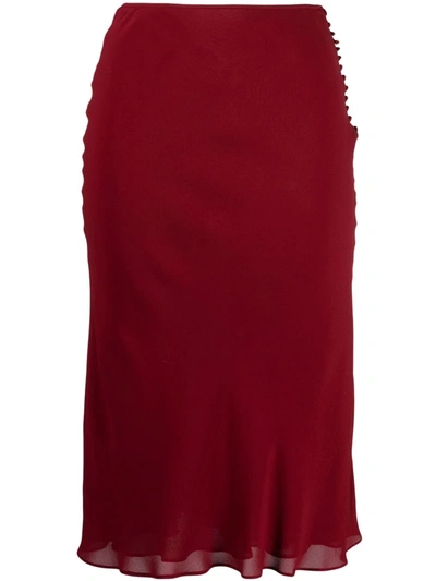 Pre-owned Dior 1990s  Ruffled Hem High-waisted Skirt In Red