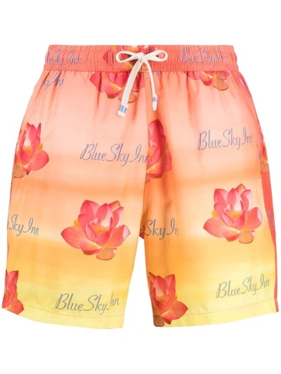 Blue Sky Inn Swim Logo Shorts Orange Floral