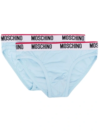 Moschino Two-pack Logo-waistband Briefs In Blue