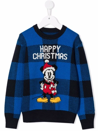 Mc2 Saint Barth Kids' Mickey Xmas Long-sleeved Jumper In Blue