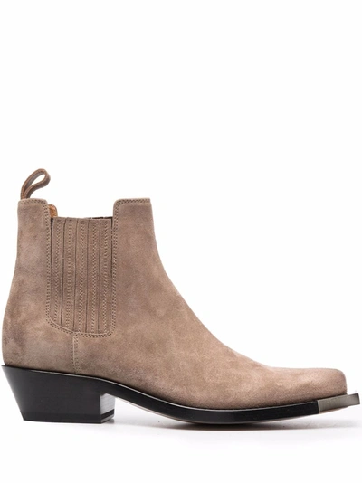 Buttero Square-toe Suede Ankle Boots In Brown